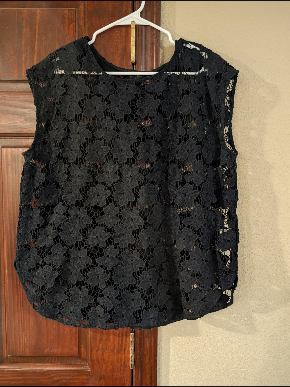 Talbots Black Floral Lace Shell Top